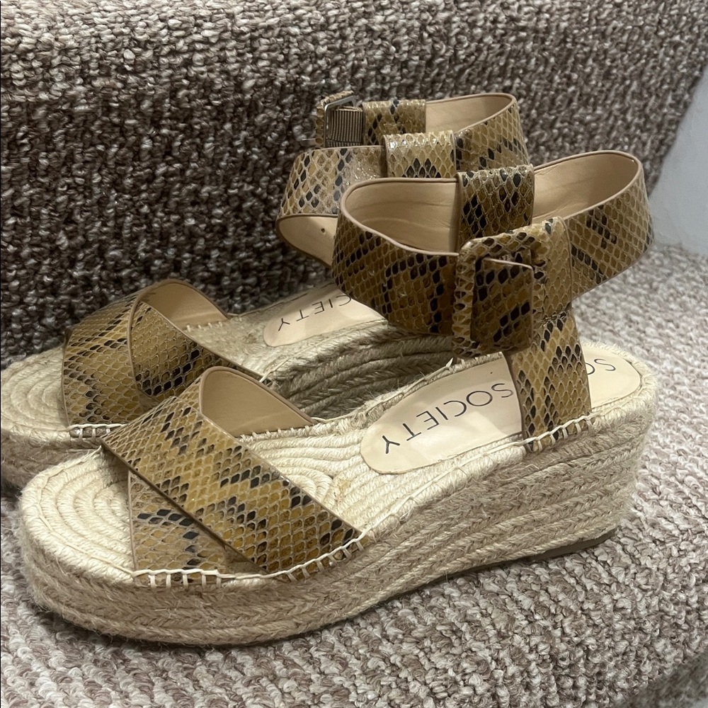 Society Tan Snake Print Espadrille Wedges
